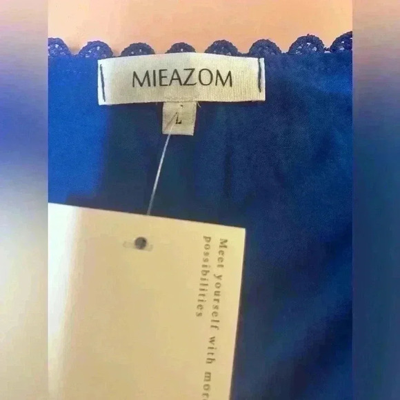 NWT Mieazom‎ Women’s Scalloped Trim Royal Blue Sleeveless Side Slit Maxi Dress L - Picture 8 of 13